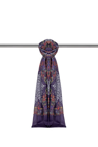 Dark Purple Ethnic Pattern Soft Shawl 