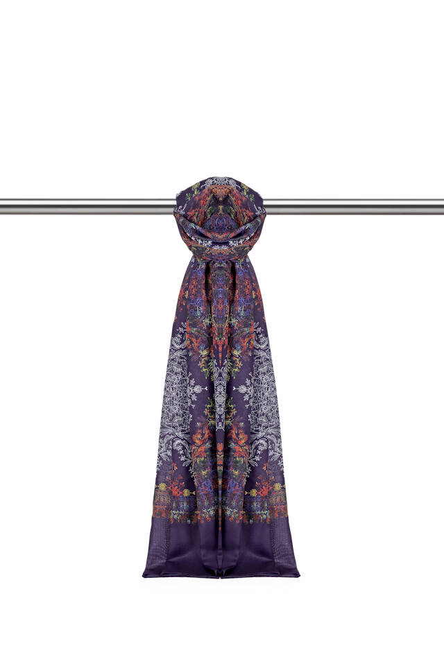 Dark Purple Ethnic Pattern Soft Shawl 