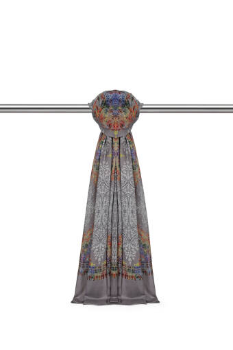 Gray Ethnic Pattern Soft Shawl 