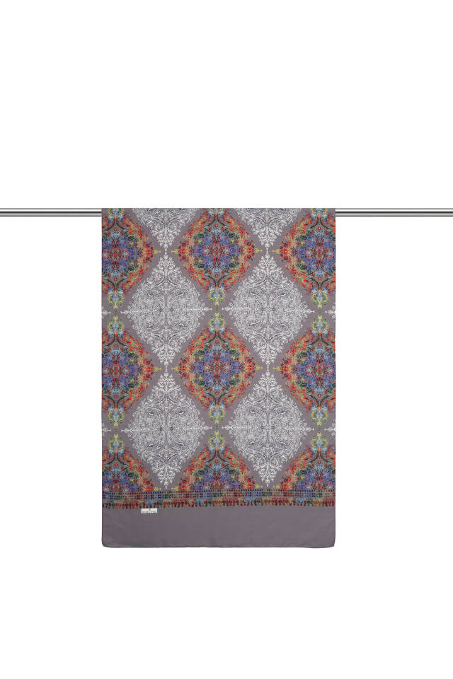 Gray Ethnic Pattern Soft Shawl - 2