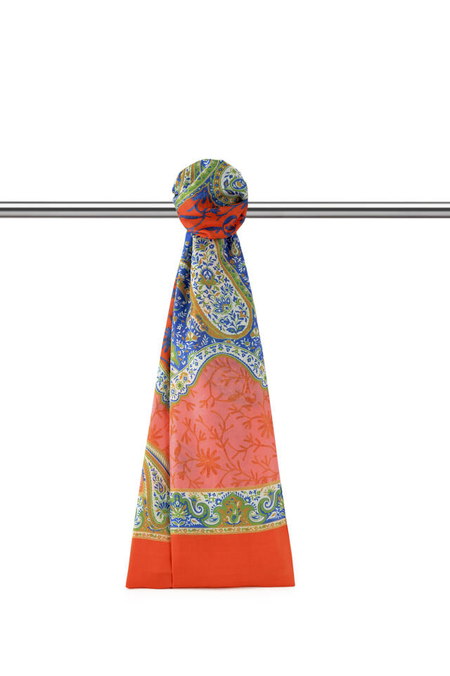 Orange Shawl Pattern Soft Shawl - Bursa İpek