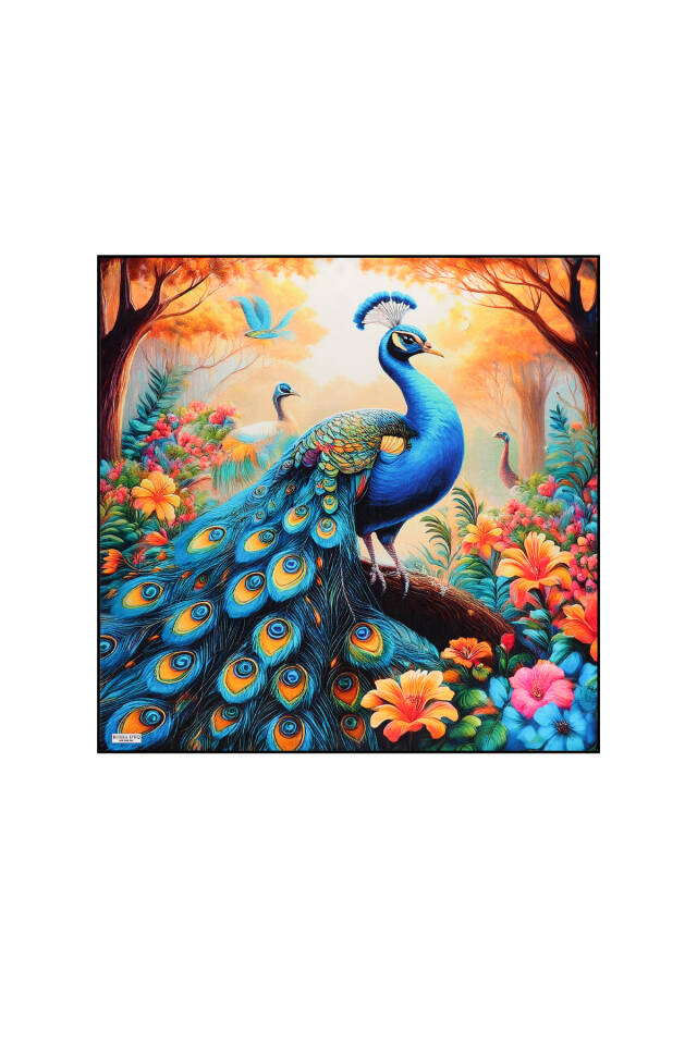 Yellow Peacock Pattern Silk Handkerchief 