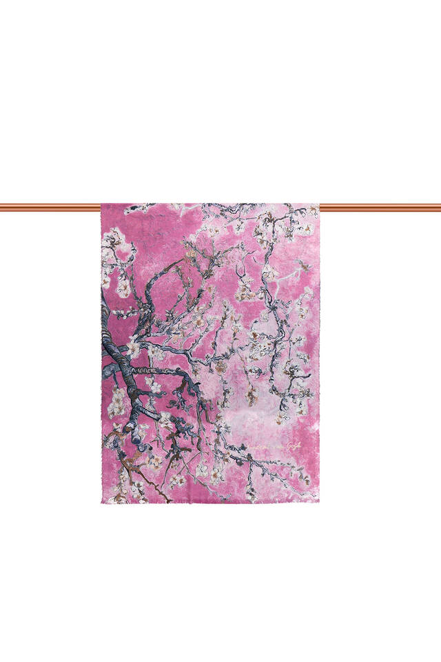 Pembe Badem Çiçeği Desen Kışlık Şal - 3