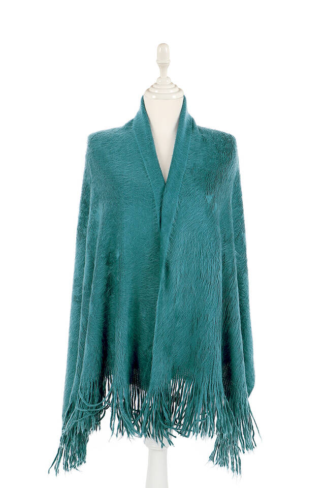 Petrol Blue Angora Shawl - Bursa İpek