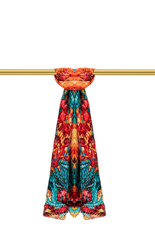 Petrol Blue Patterned Pleated Scarf 