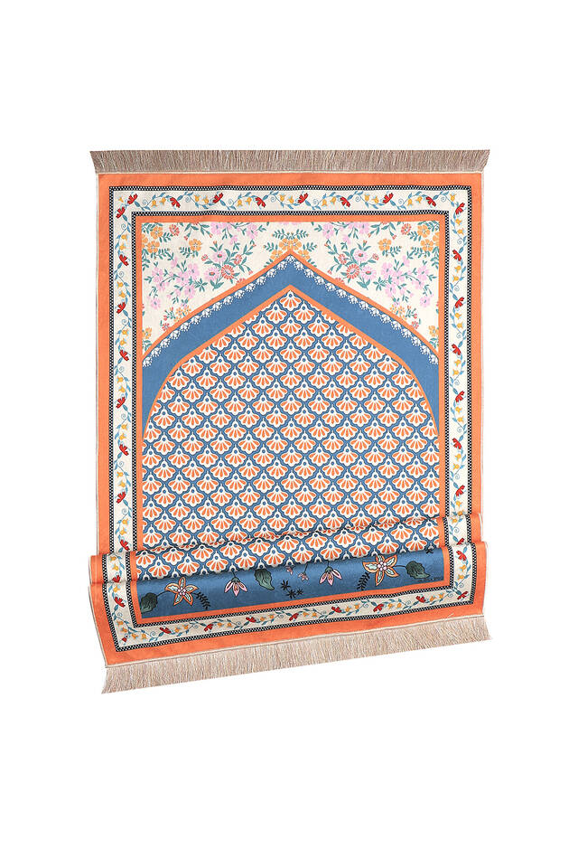 Petrol Blue Velvet Carpet Prayer Rug - 4