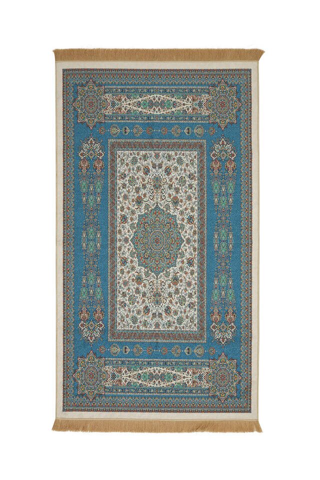 Petrol Blue Velvet Carpet Prayer Rug 