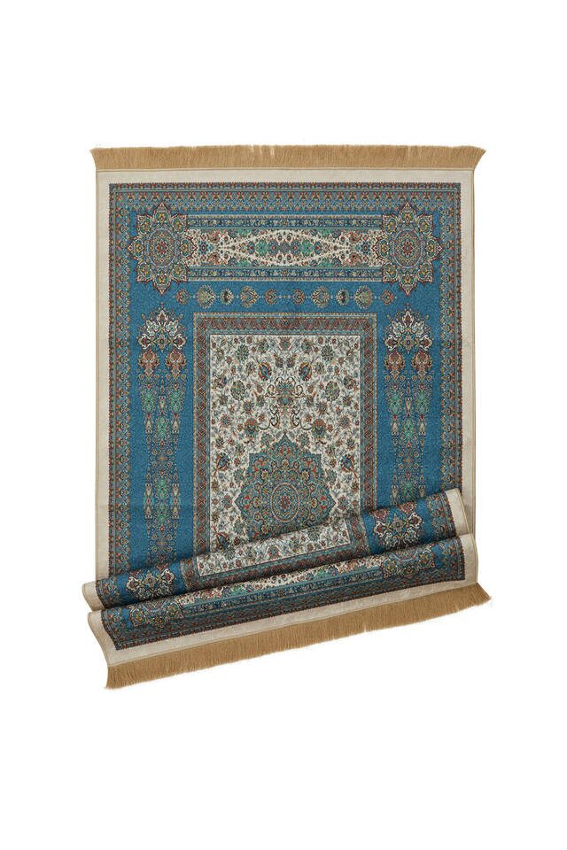 Petrol Blue Velvet Carpet Prayer Rug - 4