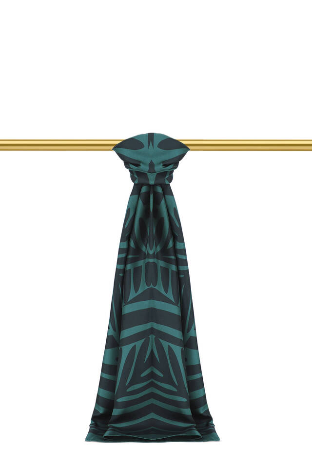 Petrol Green Crop Pattern Twill Silk Scarf 
