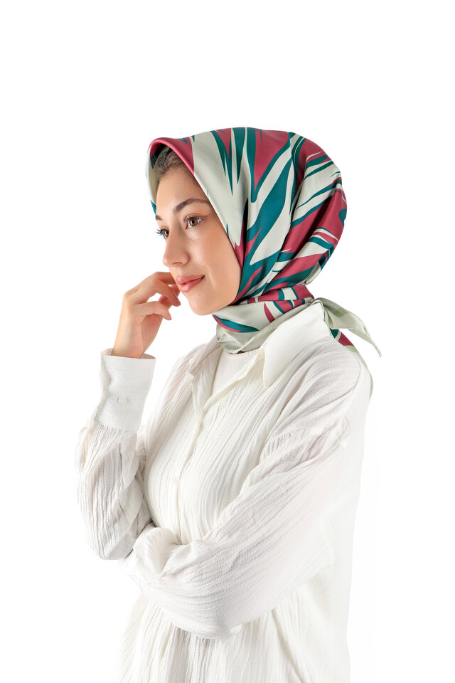 Petrol Green Nilsu Pattern Twill Silk Square Scarf 