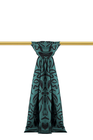 Petrol Green Spring Pattern Twill Silk Scarf 