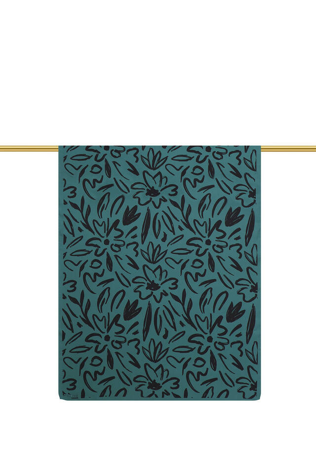 Petrol Green Spring Pattern Twill Silk Scarf - 2