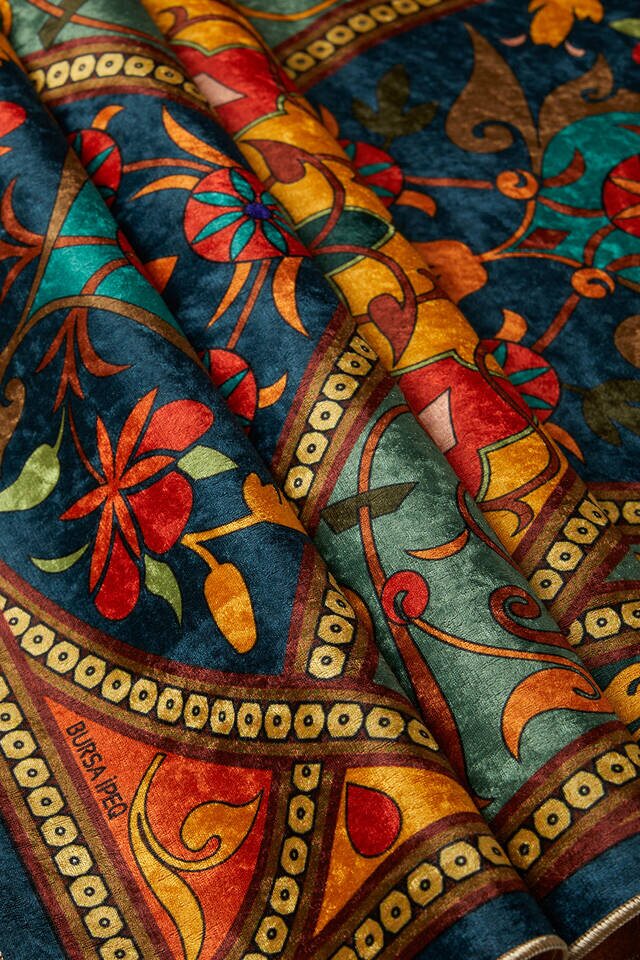 Petrol Green Velvet Carpet Prayer Rug - 2