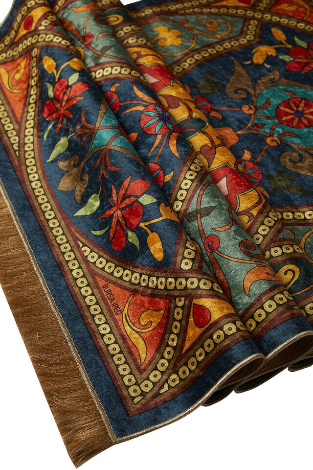 Petrol Green Velvet Carpet Prayer Rug - 3