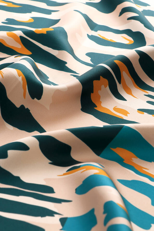 Petrol Yeşil Sare Desen Twill İpek Eşarp - 3