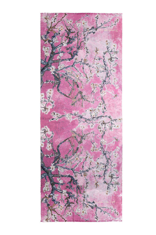 Pink Almond Blossom Pattern Winter Shawl - 4