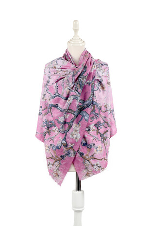 Pink Almond Blossom Pattern Winter Shawl 