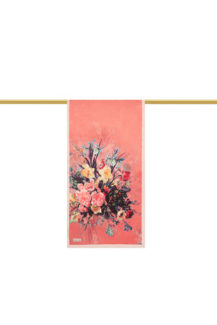 Pink Floral Narrow Silk Foulard - Thumbnail