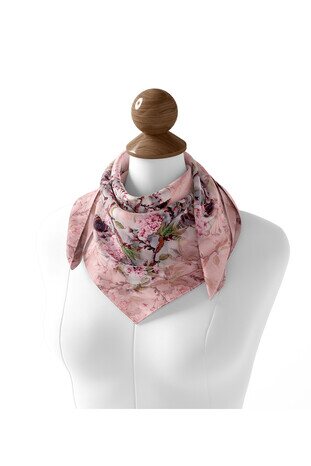 Pink Floral Silk Square Scarf - Thumbnail