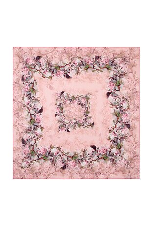 Pink Floral Silk Square Scarf - Thumbnail