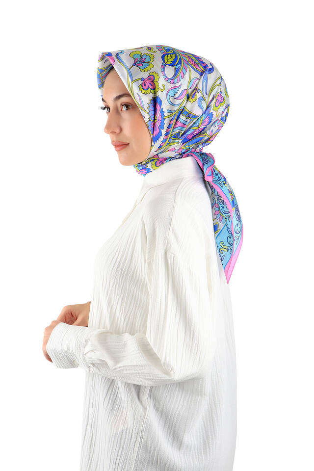 Pink Flower Pattern Voile Silk Square Scarf - 2