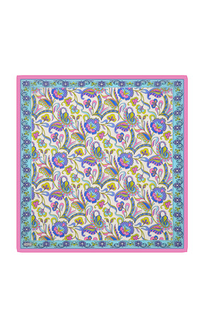 Pink Flower Pattern Voile Silk Square Scarf 