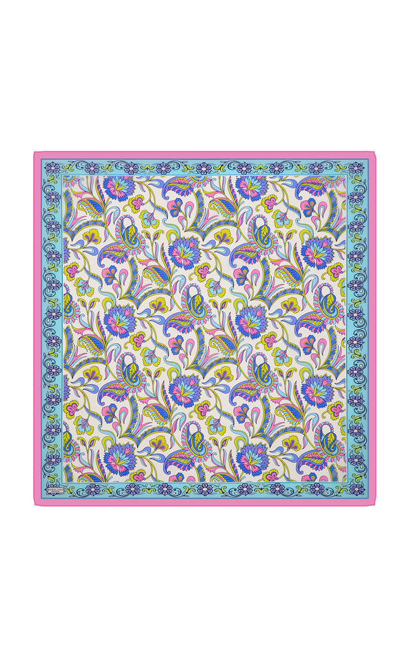 Pink Flower Pattern Voile Silk Square Scarf 