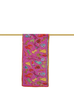 Pink Gold Patterned Silk Foulard - Thumbnail
