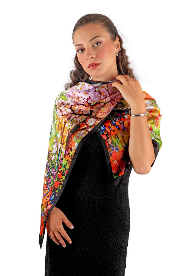 Pink Spring Flowers Pattern Silk Foulard - 2