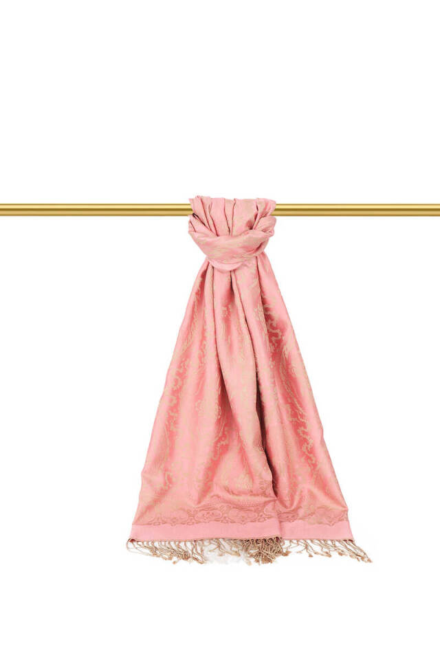 Pink Turkish Pattern Woven Silk Scarf - 1