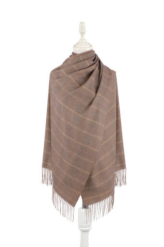Brown Plaid Pattern Winter Shawl 