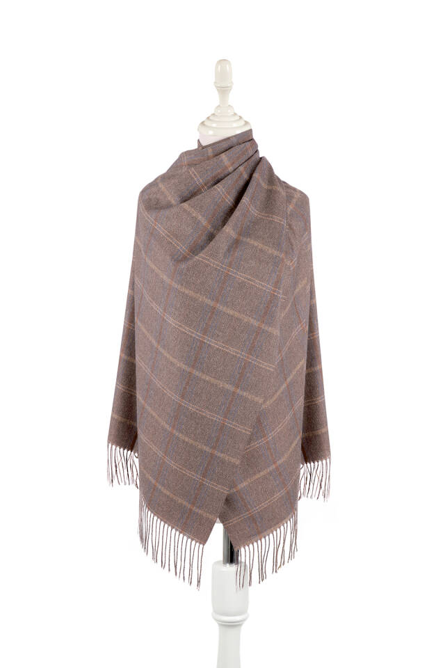 Chestnut Plaid Pattern Winter Shawl - Bursa İpek