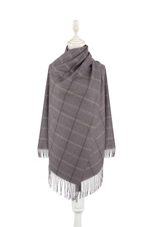 Smoke Plaid Pattern Winter Shawl - Bursa İpek