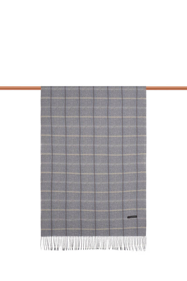 Gray Plaid Pattern Winter Shawl - 2