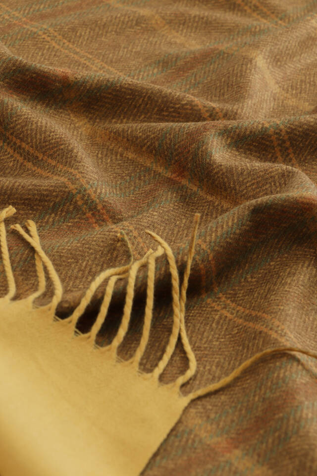 Mustard Plaid Pattern Winter Shawl - 3