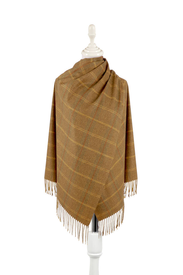Mustard Plaid Pattern Winter Shawl - Bursa İpek