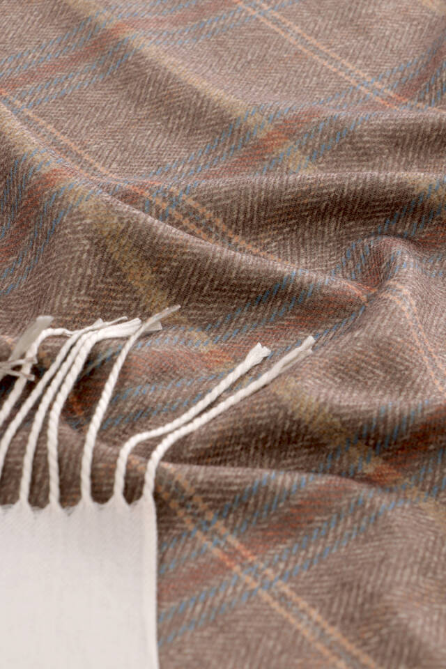 Milky Coffee Plaid Pattern Winter Shawl - 3