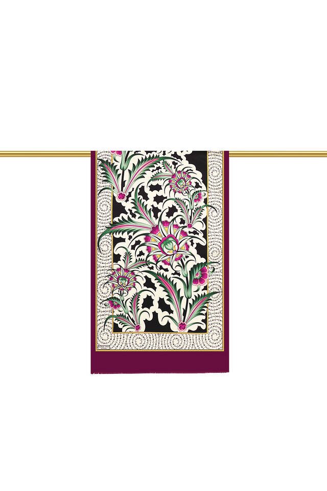 Plum Golden Horn Pattern Silk Foulard - 2