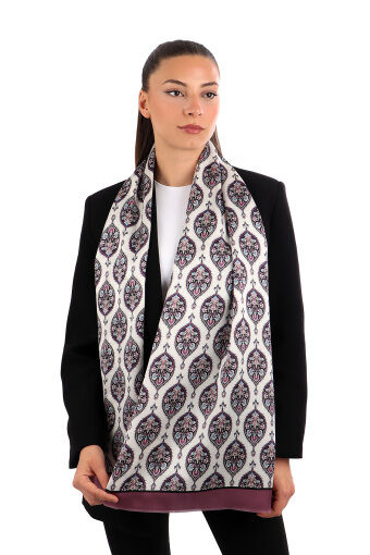 Plum Hatai Pattern Narrow Silk Foulard 