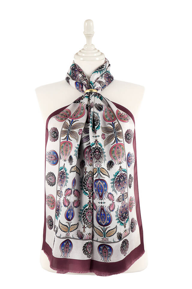 Plum Iznik Pattern Silk Foulard 