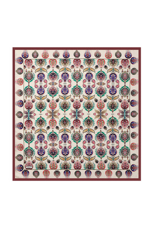 Plum Iznik Pattern Silk Square Scarf 