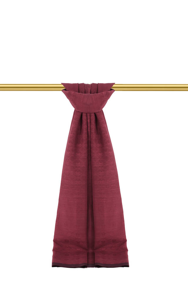 Plum Monogram Pattern Silk Cotton Scarf - 2