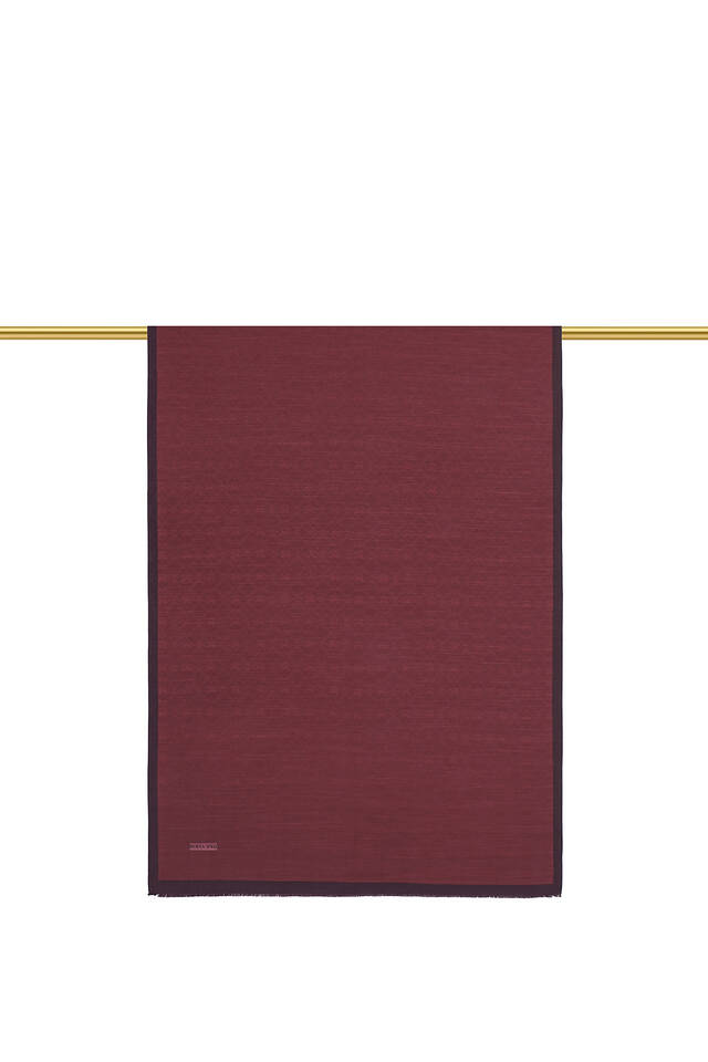 Plum Monogram Pattern Silk Cotton Scarf - 3