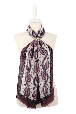 Plum Navy Blue Row Tulip Voile Silk Foulard 