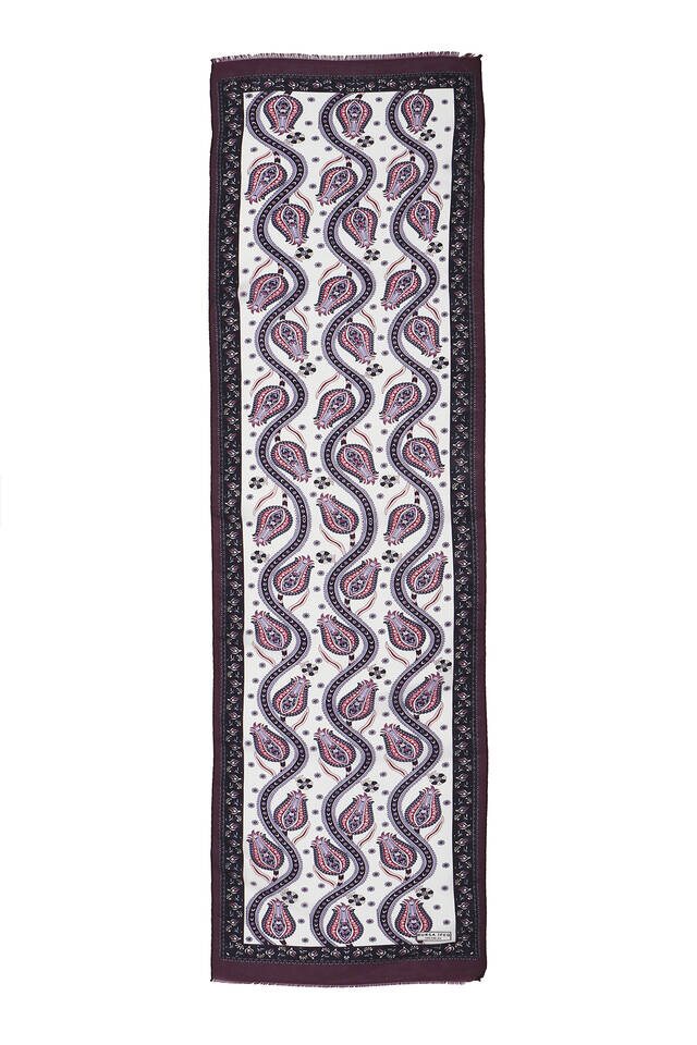 Plum Navy Blue Row Tulip Voile Silk Foulard - 4