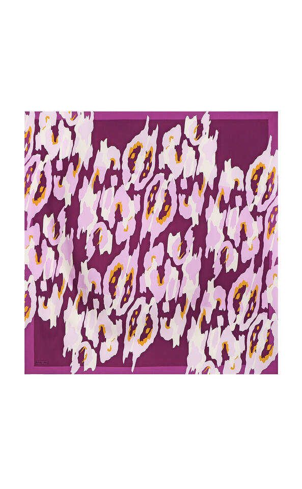 Plum Sare Pattern Twill Silk Square Scarf - Bursa İpek