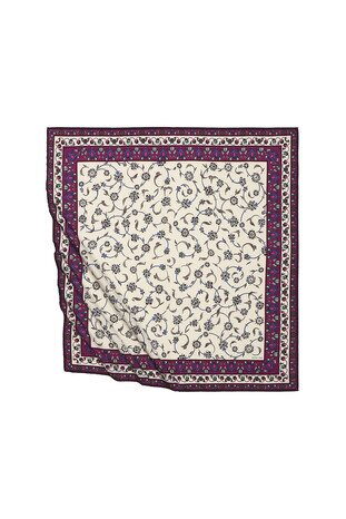 Plum Wildflower Pattern Silky Square Scarf - Thumbnail