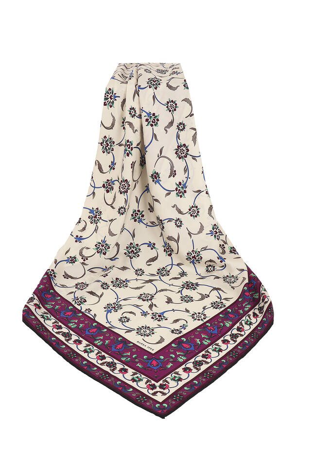 Plum Wildflower Pattern Silky Square Scarf - 3