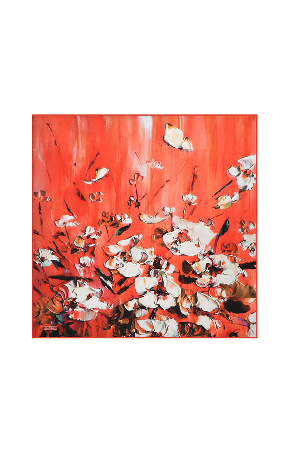 Pomegranate Flower Anemone Pattern Silk Pocket Square - Bursa İpek