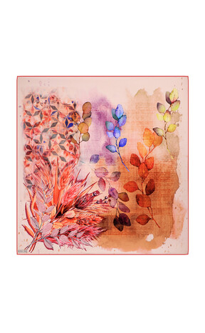 Pomegranate Flower Botanical Pattern Sura Silk Square Scarf 